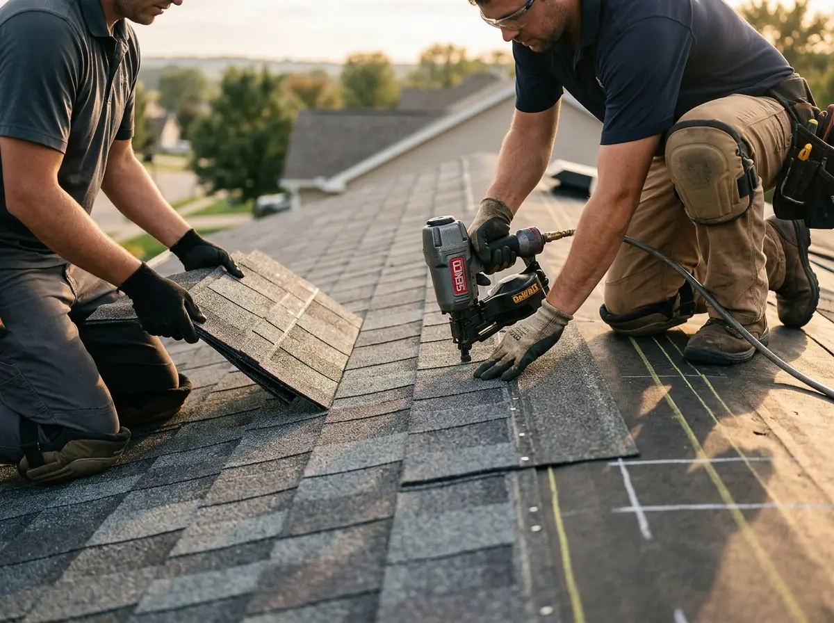 Professional roofer working on a residential roof in Ruskin